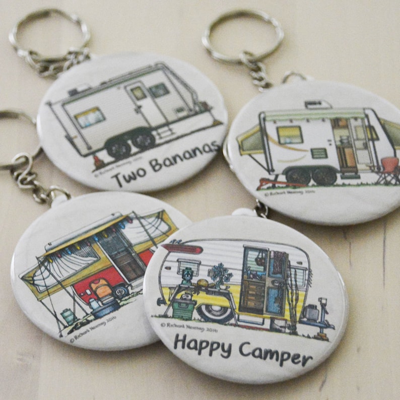 Button Keychain set of 5 happy Camper RV Whimsical RV travel Etsy