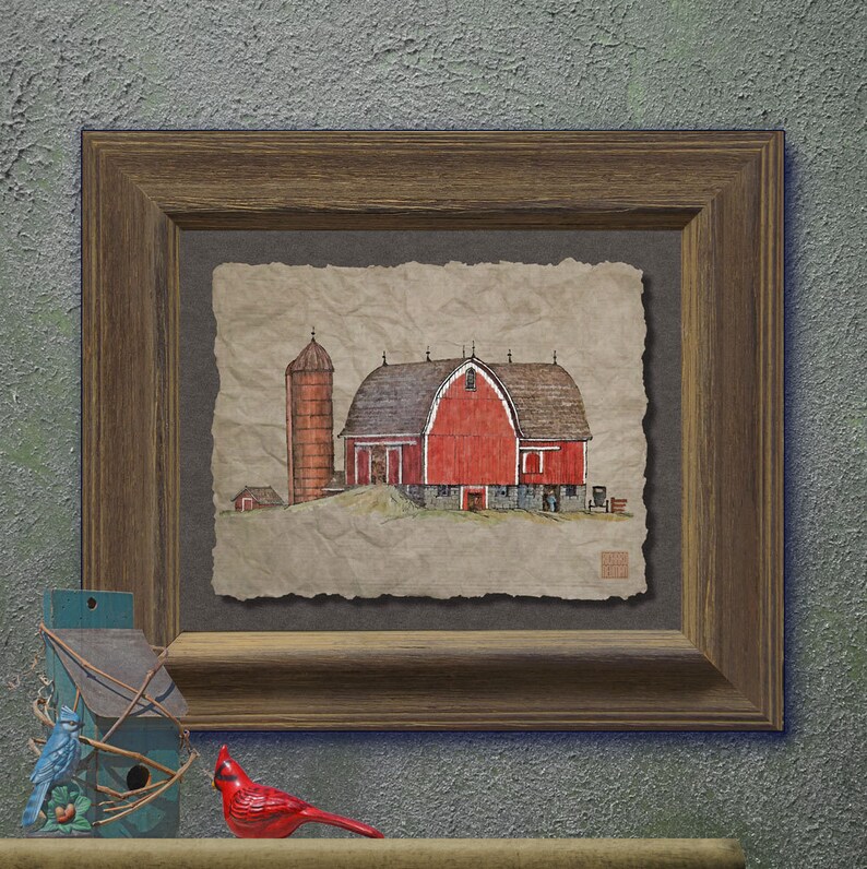 Nostalgic Silo Red Barn Art Rural Art Cute Yesteryear Print Etsy
