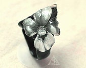 Flower engagement ring Jasmine ring Art Nouveau ring Hand carved bone ring Artisan black horn ring Unusual gift for her Boho Bridesmaid ring