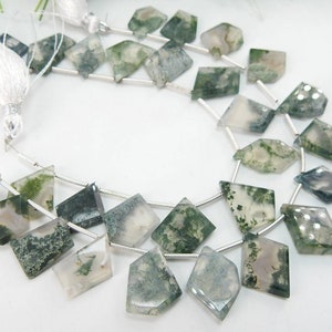14Piece Green Moss Agate Briolette,Faceted,Hut,Pantagon,Trapezoid,Marquise,Crown Cut,Teardrop,Fancy Shape 17X11To11X8MM Approx BSJ-BR7