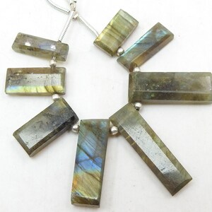 Labradorite Multi Fire Faceted Rectangle Shape Cabochon Briolette/8Pieces Strand 26X7 TO 13X6 MM Approx/100%Natural WM(Br-17)