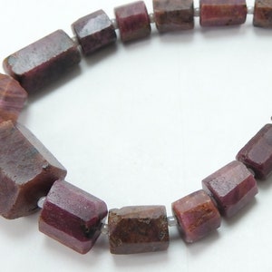 Natural Ruby Faceted Cylinder Beads, 9" Frosted Matte Barrel Strand, 18x14-6x6mm Graduated Stones, Wholesale Jewelry Craft Supplie WM(WB-10)