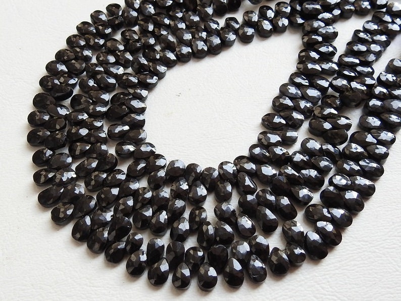 bsj BLACK SPINEL 1.Strand 10 Faceted Drops Shape Briolettes 7X5 MM Approx 100/% Natural Beautiful Quality Discounted Price New Arrival