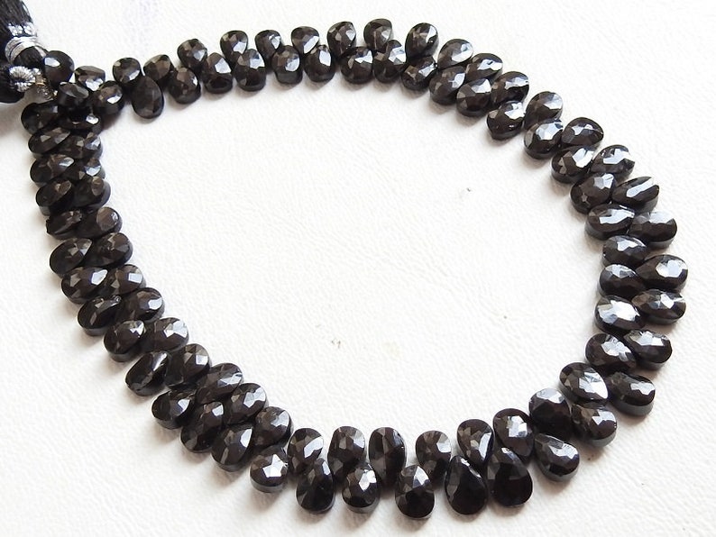 bsj BLACK SPINEL 1.Strand 10 Faceted Drops Shape Briolettes 7X5 MM Approx 100/% Natural Beautiful Quality Discounted Price New Arrival