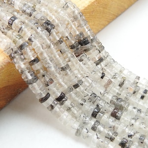 Black Rutile Quartz Smooth Heishi Tyre Bead/Coin/Button/Wheel/16Inches Strand/Loose Stone/Wholesaler/Supplies/100%Natural/BSJ-T2