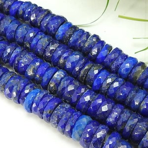 Contas de lápis-lazúli, pneu, moeda, botão, formato de roda, facetadas, azuis, feitas à mão, pedra solta, para fabricação de joias, 8 polegadas, 6 a 9 mm, aproximadamente 100% natural (BSJ) T1