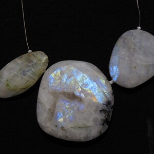 White Rainbow Moonstone Multi Fire Faceted Fancy Shape Cabochon Briolettes/3Pieces Strand/43X40 TO 33X27 MM Approx/WB-21
