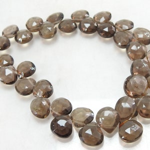 8&quot;Inch Strand Natural Smoky Quartz Faceted Heart Shape Teardrop Briolette/Loose Stone/Handmade/Wholesaler Supplies/WM(BR-13)