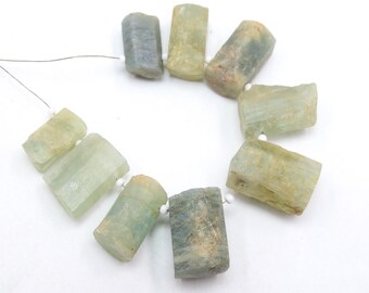Cuentas de cristal natural aguamarina en bruto/Hilo de 9 piezas, 19 x 14 a 15 x 8 mm aprox./Piedra mineral/Para hacer joyas/Mayorista/WM (BR-16)