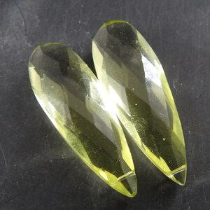 Lemon Yellow Quartz Faceted Teardrop/Glass/Hydro/For Making Jewelry/One Matched Pair/30X10 MM Approx/BSJ-QA