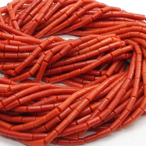 Red Coral Smooth Tubes 21&#39;&#39;Inch Drum/Cylinder/Handmade,Bead/Loose Stone/For Making Jewelry/10X4 To 7X4 MM Approx/100%Natural  (BK-cr2)