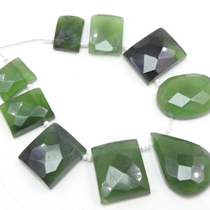 Natural Green Serpentine Faceted Fancy Briolette/Gemstone Beads/For making Jewelry/9Pieces Strand 29X19 To 15X11MM/Wholesale Price/WM(BR-15)
