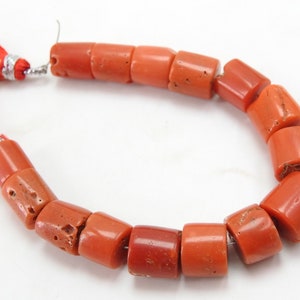 Red Coral Smooth Tube Shape Bead/Drum/Cylinder/Handmade/Loose Stone/For Making Necklace/5Inches 10X8 TO 7X8 MM/100%Natural/BK-1