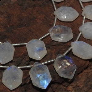 White Rainbow Moonstone Faceted Hexagon Shape 15X10 MM Blue Flashy Fire/Loose Stone/Cut/Calibrated Stone/Earrings Pair/Making Jewelry MSJ