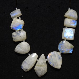 White Rainbow Moonstone Multi Fire Faceted Fancy Shape Cabochon Briolettes/11Pieces Strand/32X17 TO 15X10 MM Approx/WB-21