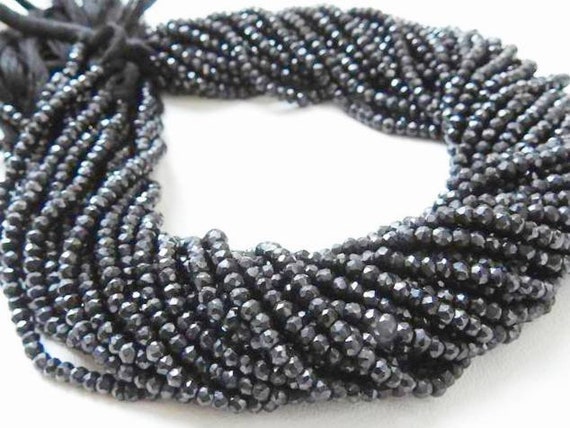 Black Spinel 3mm Faceted Round Beads - 13 inch strand