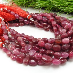 Natural Ruby Smooth Tumble Beads 8 Inch Strand 7x5-10x8mm Irregular Nugget Loose Gemstone For Necklace Bracelet Jewelry Making Supplies