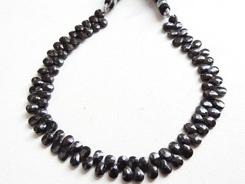 bsj BLACK SPINEL 1.Strand 10 Faceted Drops Shape Briolettes 7X5 MM Approx 100/% Natural Beautiful Quality Discounted Price New Arrival