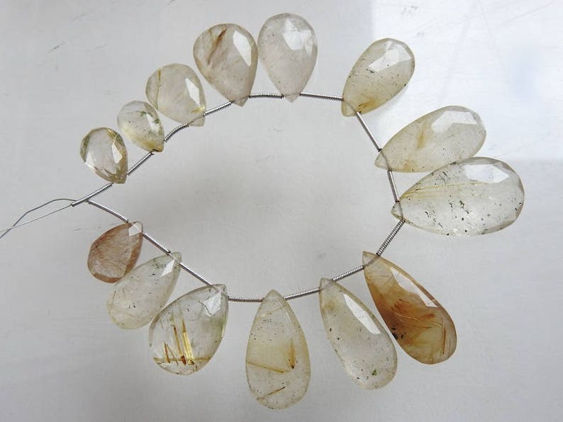bsj GOLDEN RUTILE 1.Strand 14 Pcs Faceted Long Drop Shape Briolettes 100/% Natural Beautiful Quality Discounted Price New Arrival