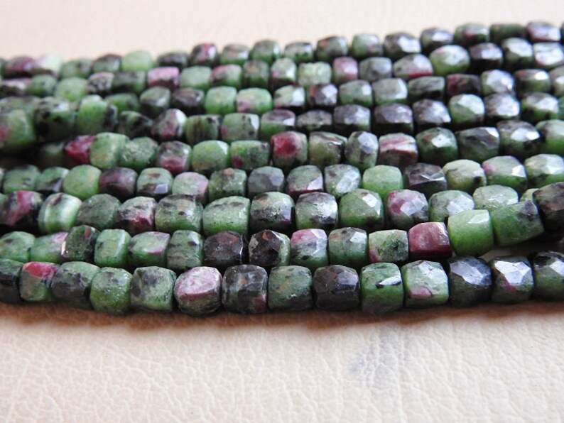 NATURAL RUBY Zoisite 1 Strand 10 Inches Faceted Cube Shape Beads 6 Mm ...