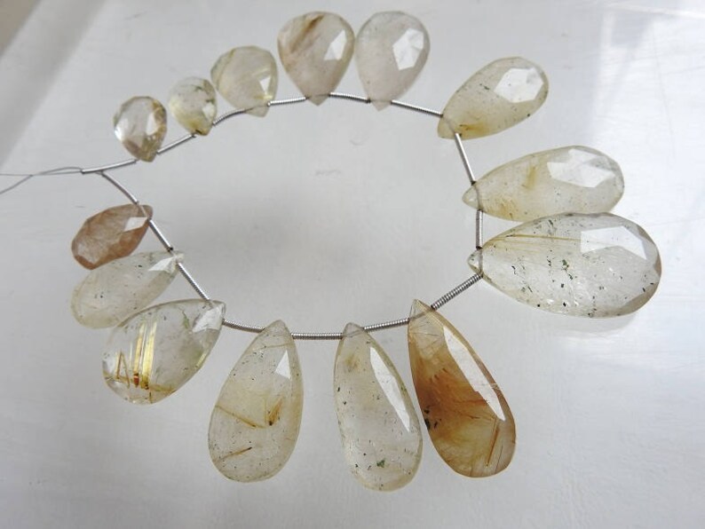 bsj GOLDEN RUTILE 1.Strand 14 Pcs Faceted Long Drop Shape Briolettes 100/% Natural Beautiful Quality Discounted Price New Arrival