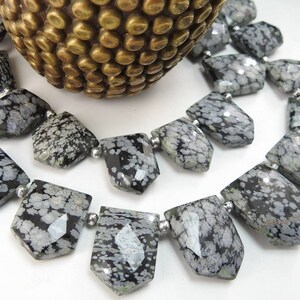 14 Pieces Strand Natural Snowflake Obsidian Faceted Fancy Hut Shape Briolettes 19X14 To 14X11 MM Approx Wholesale Price New Arrival (BSJ)BR8