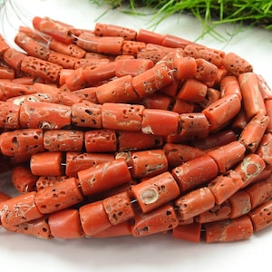 Red Coral Smooth Tube Shape Bead/Drum/Cylinder/Handmade/Loose Stone/For Making Necklace/8Inches/100%Natural/BK(CR2)