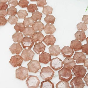 Hilo de 20 piezas de cuarzo fresa, gema facetada hexagonal, hecha a mano, piedra suelta, regalo personalizado, joyería de 12 x 12 a 11 x 11 mm aprox. BSJ (B14)
