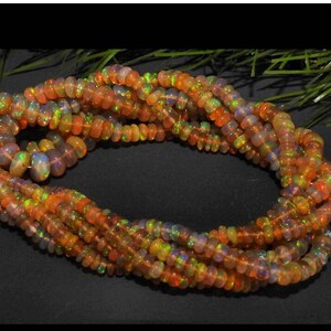 100%Natural 16 Inch Strand Ethiopian Opal Smooth Roundel Bead,Multi Flashy Fire,Handmade, Jewelry Making 3X7 MM BSJ