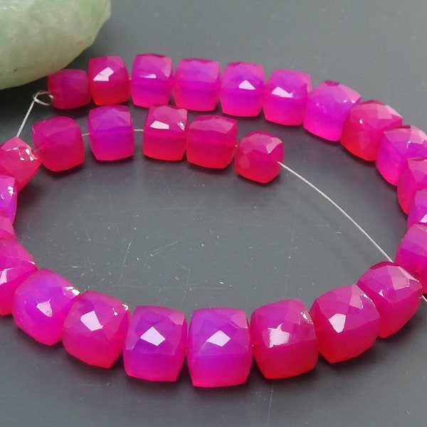 Rubilite Hot Pink Chalcedony Cube,Box,Cuboid Shape Beads,Faceted,Wholesaler,Supplies,New Arrivals 7Inch 7X7To6X6MM Approx (BSJ)CB2