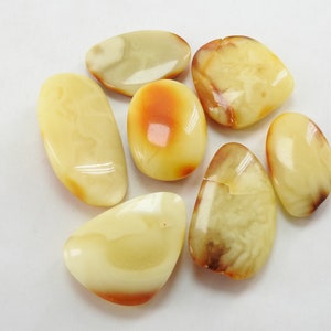 7Pieces Lot Baltic Amber Smooth Cabochon/Fancy Shape/White Inclusion/Gemstone Lot/Loose Stone 42X21 TO 29X17 MM/For Making Pendent/R-C