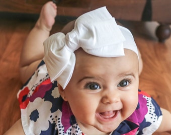 Baby Headband Headwrap, White Big Bow Headband, White Baby Headband, Newborn Headband, Baby Hairband, Toddler Bow Headband, 1105