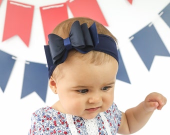 Baby Headband, Navy Blue Big Bow Headband, Blue Baby Headband, Newborn Headband, Big Bow Headband, Bow Headband, Nylon Headband, 1041
