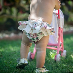 Floral Ruffle Back Bloomers and Headband, Baby Flower Headband, Floral Baby Bloomers, Baby Summer Set, Cotton Baby Bloomer set, 2626