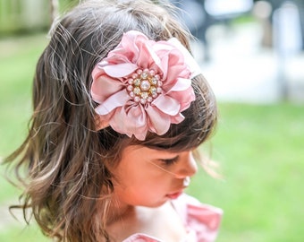 Baby Headband Headwrap, Pale Pink Flower Headband, Baby Bows, Pale Pink Baby Headband, Big Flower Headband, Flower Girl Headband, 827