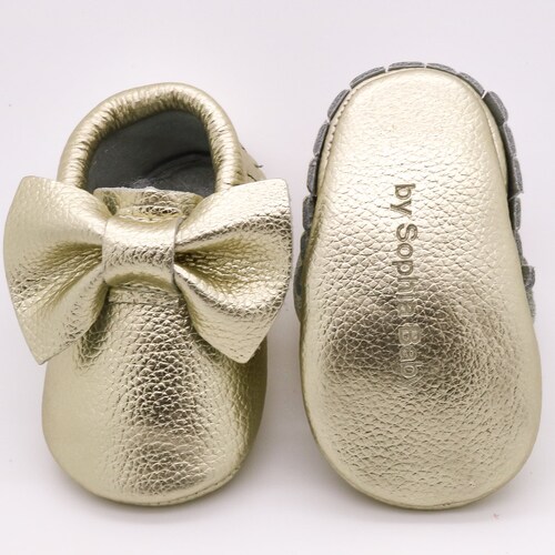 Baby Moccasins Baby Gold Bow Moccasins Baby Leather Shoes - Etsy
