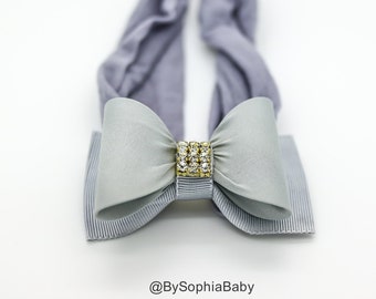 Diadema de bebé de plata gris, diadema de plata, diadema recién nacida, diadema gris, arco gris, diadema de arco, diadema de nylon, 715