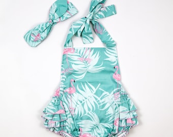 Flamingo Baby Girl Romper Set, Baby Romper and Headband, Flamingo Baby Romper set, Baby Romper, Flamingo Party, Baby Shower Gift, 2247