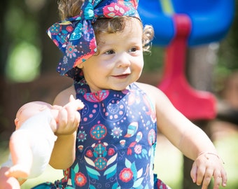 Blue Floral Baby Girl Romper Set, Baby Romper and Headband, Flower Baby Romper set, Baby Romper, Blue Flower, Baby Shower Gift, 2247