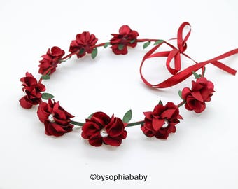 Baby Flower Crown, Toddler Flower Crown, Burgundy Flower Crown, Girls Flower Crown, Floral Crown, Wreath Silk Floral Crown, 1079