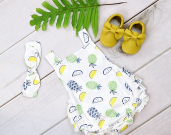 Pineapple Lime Baby Girl Romper Set, Pineapple baby Outfit, Fruit Baby Romper set, Baby Romper, Pineapple baby Clothing, Baby Shower Gift