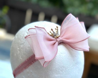 Pale Pink crown  Headband, Baby Bows, Pale Pink Baby Headband, Big Flower Headband, Flower Girl Headband