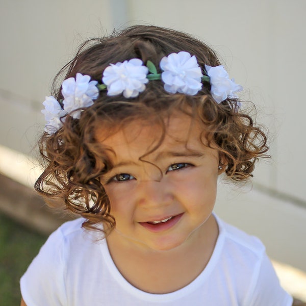 Baby Flower Crown, Toddler Flower Crown, White Flower Crown, Girls Flower Crown, Flower Girl Headband, Wreath Silk Floral Crown, 1079