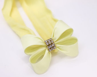 Diadema del bebé, la diadema del bebé amarillo claro, el lazo amarillo del bebé, la diadema de la niña del bebé, la banda del pelo del bebé, la diadema amarilla, la diadema amarilla del nylon, 923