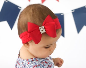 Red Baby Headband Headwrap, Red Bow Headband, Baby Big Bow Headband, Newborn Headband, Baby Headband, Nylon Headband, Baby Red Bow, 1034