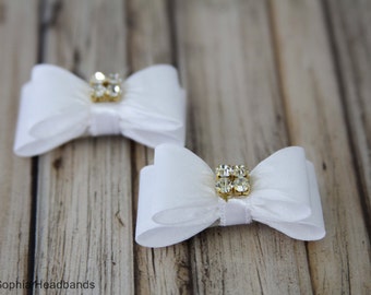 baby witte boog haar clip, boog haar clip, witte boog haar clip, doop haar clip, bruiloft haar clip, strass haar clip, 649