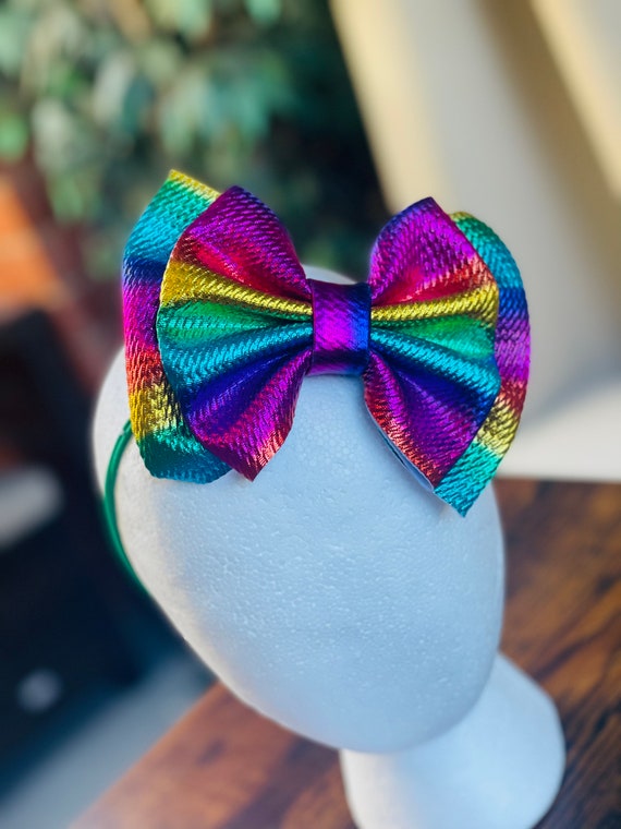 Rainbow Metallic Hair Bow Hair Clip and Headband, Gold  display picture 1