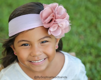 Baby Headband, Pale Pink Flower Headband, Pale Pink Baby Headband, Big Flower Headband, Pink Big Flower Headband, Nylon Headband, 914