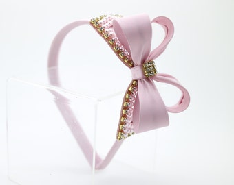 Bandeau noeud rose clair, bandeau de la jeune fille, serre-tête enfant en bas âge, lumière difficile bandeau, serre-tête noeud, fille de fleur bandeau, serre-tête, 1449