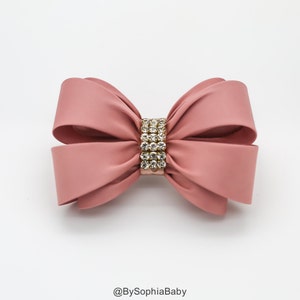 Pale Pink Bow Hair Clip, Girls Hair Bow , Big Bow Hair Clip, Wedding Hair Clip, Toddler Hair Clip, Rhinestone Bow, Flower Girl Bow, 1367